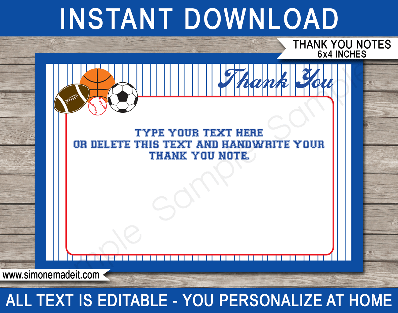 Printable All Star Sports Party Thank You Cards - Favor Tags - All Star Sports Birthday Party theme - Football, Basketball, Baseball, Soccer - Editable Template - Instant Download via simonemadeit.com