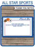 All Star Sports Party Thank You Cards template