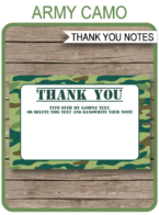 Printable Green Camo Party Thank You Notes - Favor Tags - Army Birthday Party theme - Editable Template - Instant Download via simonemadeit.com