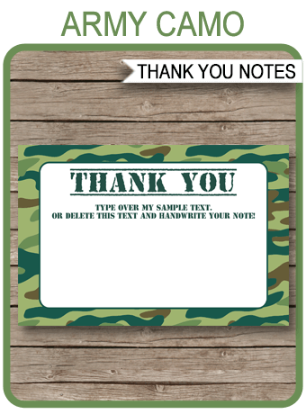 Top Secret Army Soldier Camouflage Party Thank You Cards 