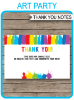 Printable Art Party Thank You Notes - Favor Tags - Art or Paint Birthday Party theme - Editable Template - Instant Download via simonemadeit.com