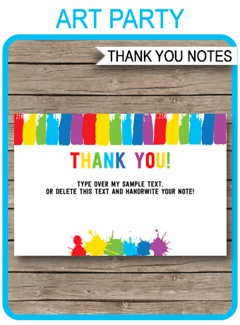 Printable Art Party Thank You Cards | Paint Birthday Party Favor Tags