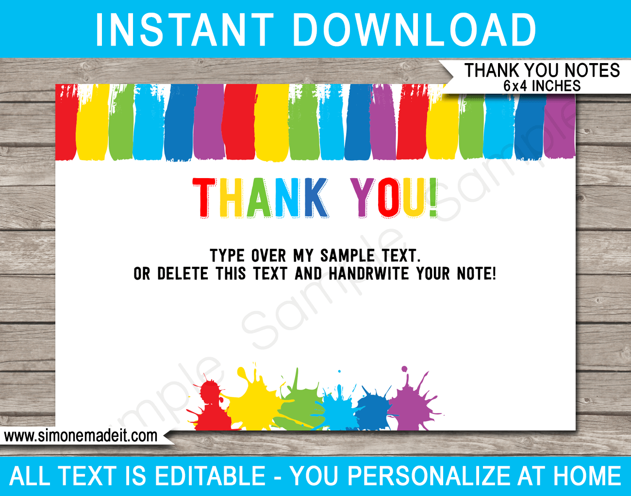Printable Art Party Thank You Cards - Favor Tags - Art or Paint Birthday Party theme - Editable Template - Instant Download via simonemadeit.com