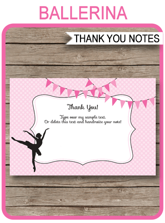 printable ballerina party thank you cards ballet cupcake invitation template