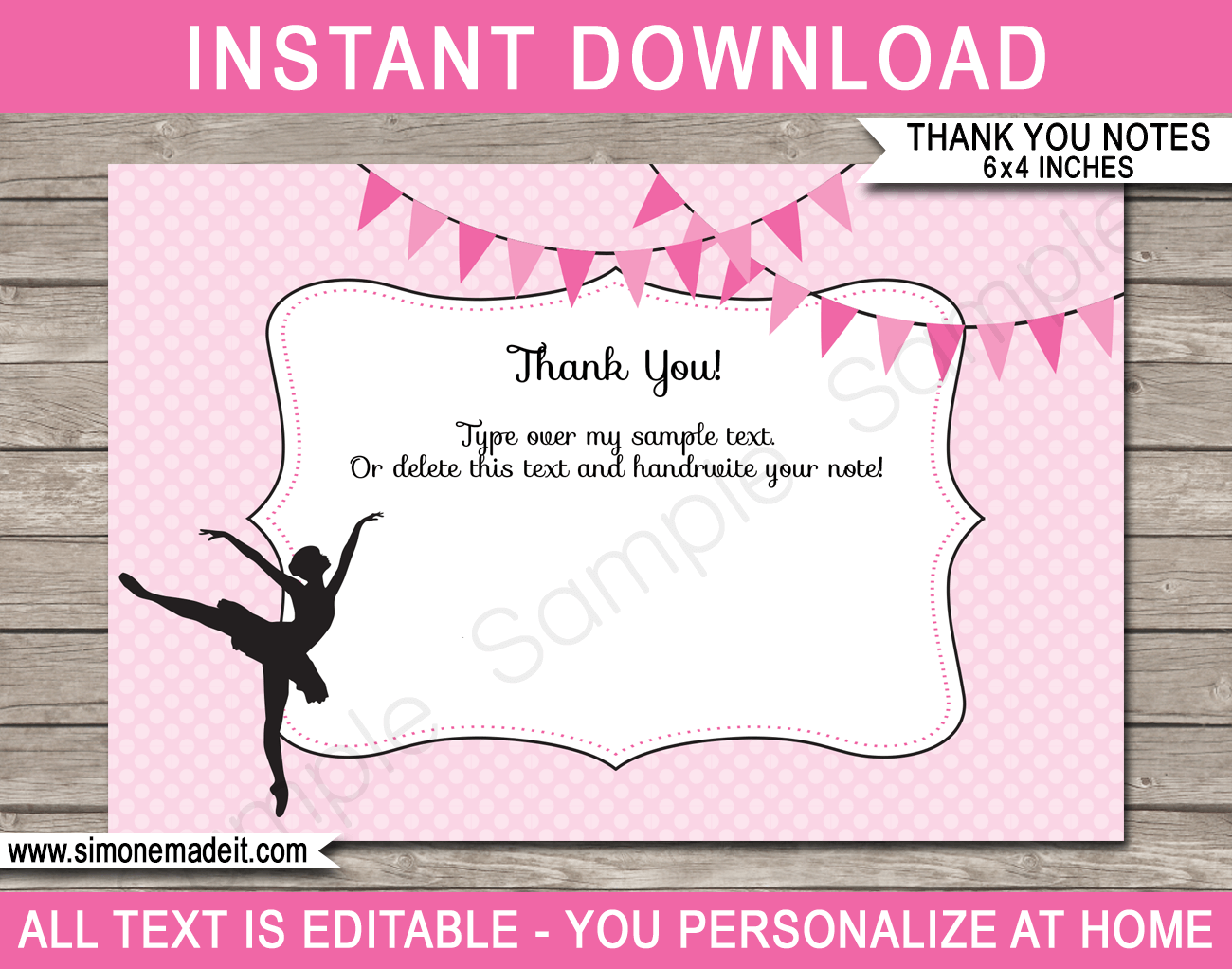 Printable Ballerina Party Thank You Cards - Favor Tags - Ballerina Birthday Party theme - Ballet Party - Editable Template - Instant Download via simonemadeit.com