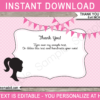 Barbie Party Thank You Note Cards
