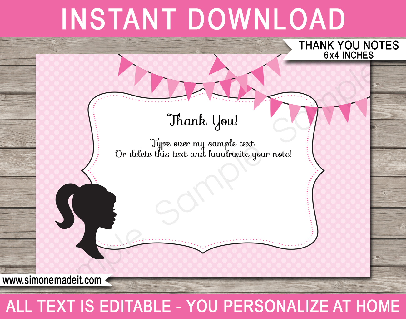 Printable Barbie Party Thank You Cards - Favor Tags - Barbie Birthday Party theme - Glamour Girl - Editable Template - Instant Download via simonemadeit.com