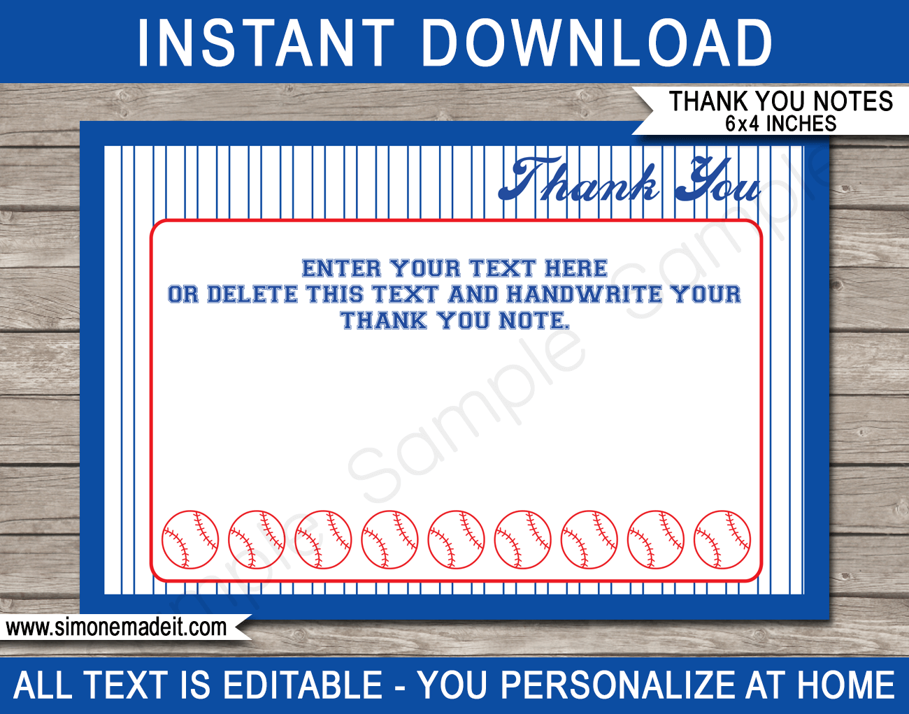 Printable Baseball Party Thank You Cards - Favor Tags - Baseball Birthday Party theme - Sports Party - Editable Template - Instant Download via simonemadeit.com