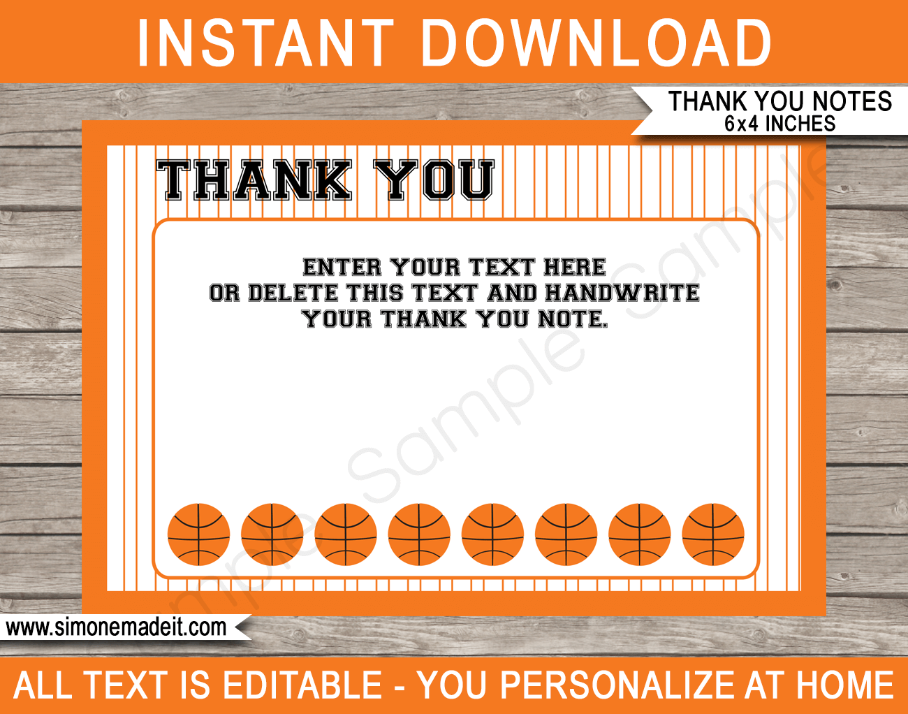 Printable Basketball Party Thank You Cards - Favor Tags - Basketball Birthday Party theme - March Madness Party - Editable Template - Instant Download via simonemadeit.com