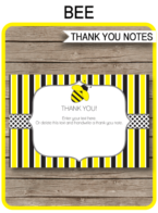 Printable Bee Party Thank You Notes - Favor Tags - Bee Birthday Party theme - Bee-day Party - Editable Template - Instant Download via simonemadeit.com