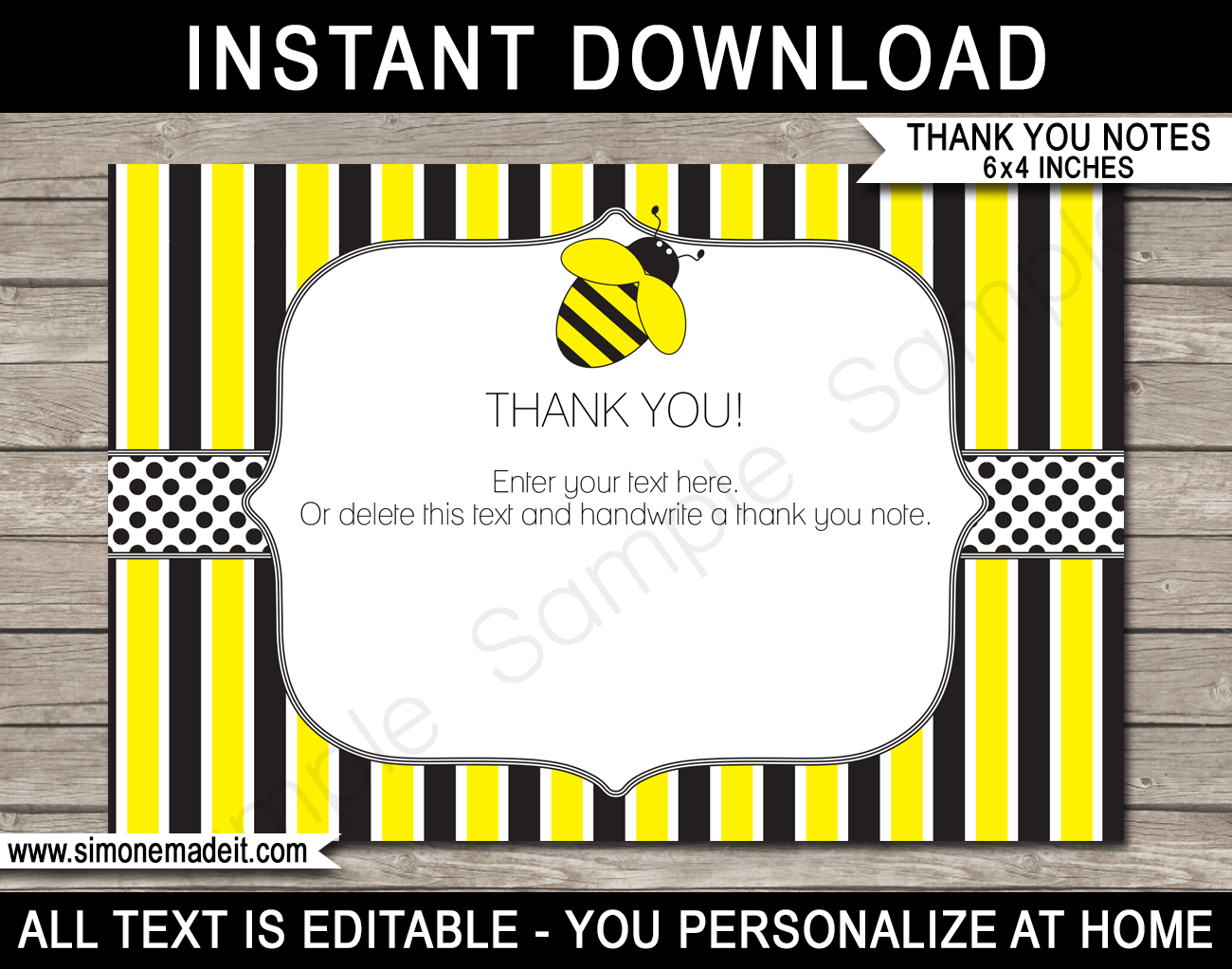 Printable Bee Party Thank You Cards - Favor Tags - Bee Birthday Party theme - Bee-day Party - Editable Template - Instant Download via simonemadeit.com