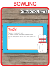 Printable Bowling Party Thank You Notes - Favor Tags - Bowling Birthday Party theme - Ten Pin Bowling Party - Editable Template - Instant Download via simonemadeit.com