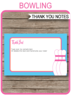 Bowling Birthday Party Thank You Notes - Favor Tags - Bowling Party theme - Retro Ten Pin Bowling Party - pink & blue - Editable Template - Instant Download via simonemadeit.com