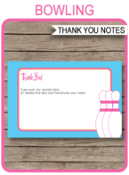 Bowling Birthday Party Thank You Cards template – pink & blue