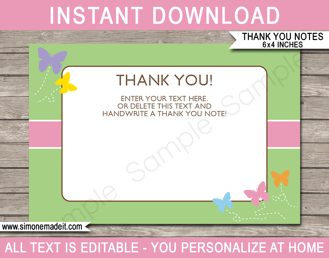 Printable Butterfly Party Thank You Cards - Favor Tags - Butterfly Birthday Party theme - Editable Template - Instant Download via simonemadeit.com