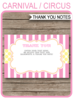 Printable Carnival Thank You Notes - Favor Tags - Circus or Carnival Birthday Party theme - Editable Template - Instant Download via simonemadeit.com