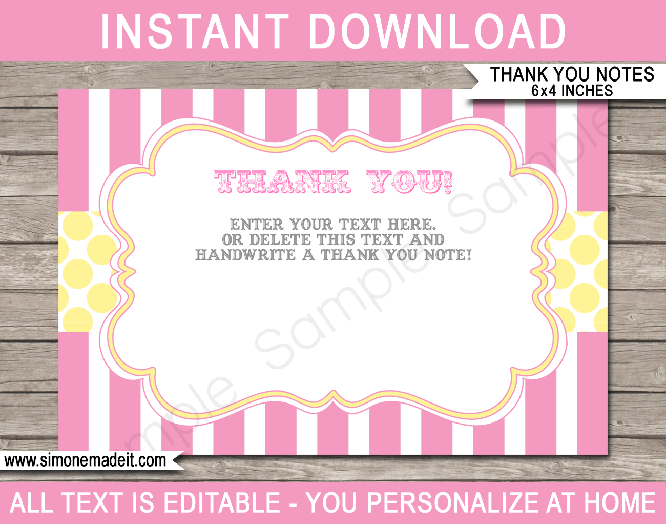 Printable Carnival Thank You Cards - Favor Tags - Circus or Carnival Birthday Party theme - Editable Template - Instant Download via simonemadeit.com