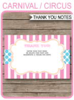 Printable Carnival Birthday Party Thank You Notes - Favor Tags - Circus or Carnival Birthday Party theme - Editable Template - Instant Download via simonemadeit.com