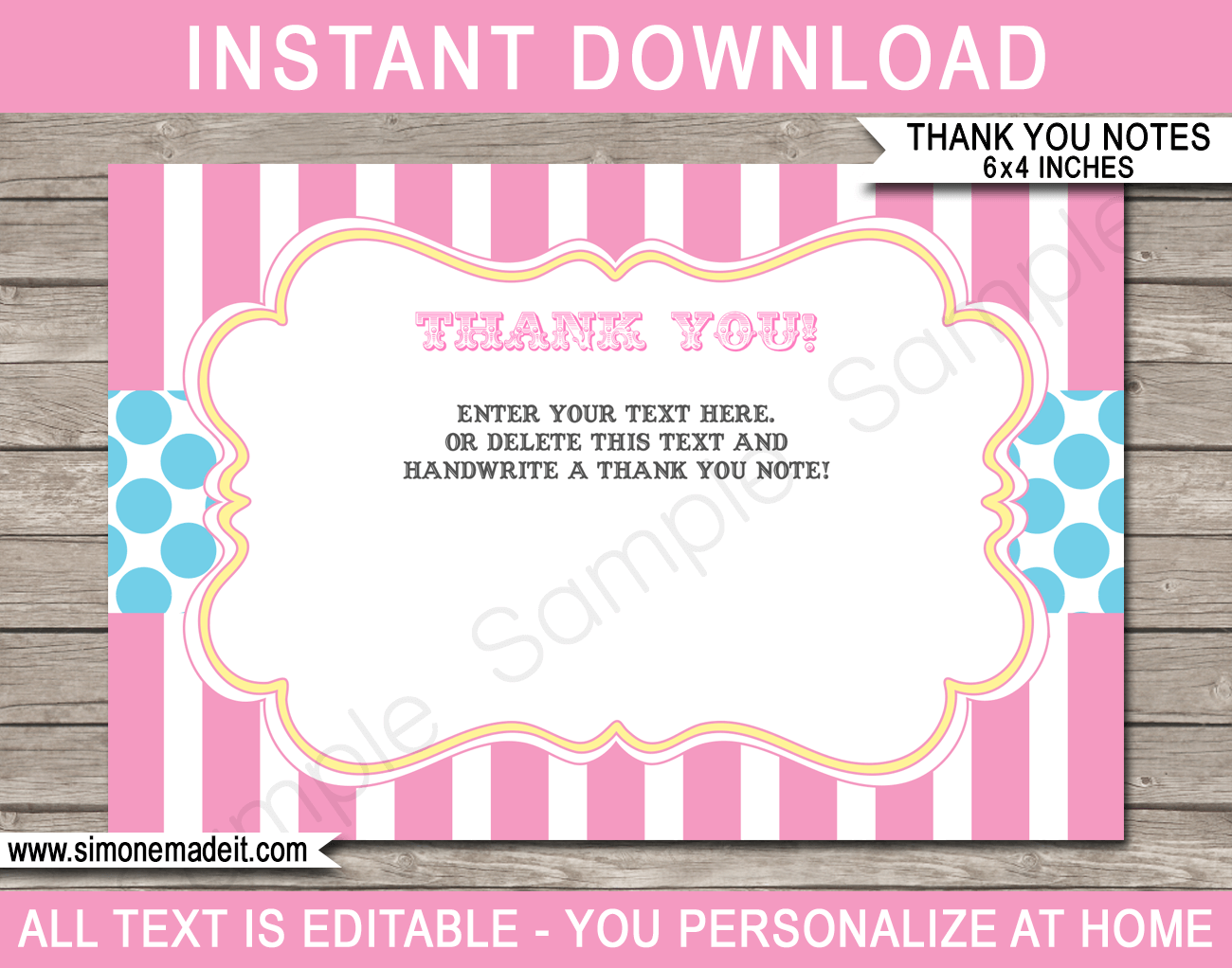 Printable Carnival Birthday Party Thank You Cards - Favor Tags - Circus or Carnival Birthday Party theme - Editable Template - Instant Download via simonemadeit.com