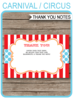 Printable Circus Party Thank You Notes - Favor Tags - Circus or Carnival Birthday Party theme - Editable Template - Instant Download via simonemadeit.com