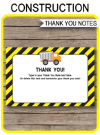 Printable Construction Party Thank You Notes - Dump Truck - Favor Tags - Construction Birthday Party theme - Editable Template - Instant Download via simonemadeit.com