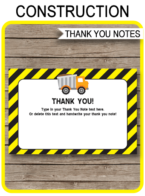 Printable Construction Party Thank You Notes - Dump Truck - Favor Tags - Construction Birthday Party theme - Editable Template - Instant Download via simonemadeit.com