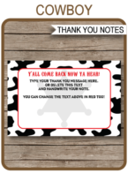 Printable Cowboy Party Thank You Notes - Sheriff Badge - Favor Tags - Cowboy Birthday Party theme - Editable Template - Instant Download via simonemadeit.com