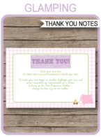 Printable Glamping Party Thank You Cards - Editable Birthday Party Template