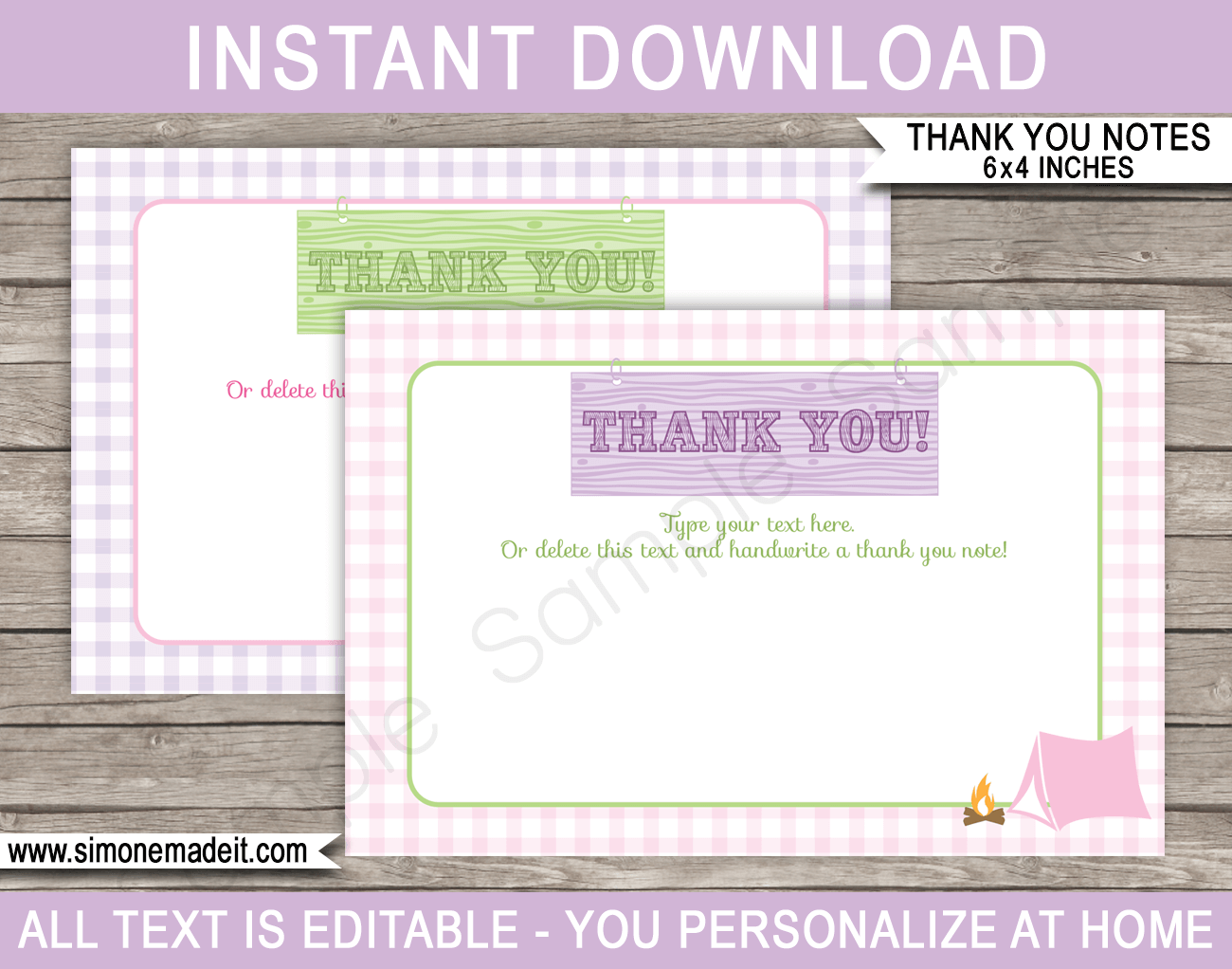 Printable Glamping Party Thank You Cards - Favor Tags - Camping or Glamping Birthday Party theme - Editable Template - Instant Download via simonemadeit.com