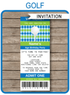 Printable Golf Ticket Invitation Template | Golf Birthday Party Ticket Invite | Golfing Theme Party | Editable & Printable Template | Blue green argyle | INSTANT DOWNLOAD via simonemadeit.com