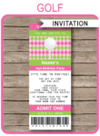 Ladies Golf Ticket Invitation Template | Golf Birthday Party Ticket Invite | Golfing Theme Party | Editable & Printable Template | Pink Green Argyle | INSTANT DOWNLOAD via simonemadeit.com