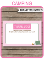 Camping Party Thank You Cards template – pink