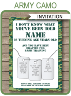 Army Party Invitation Template – green camo