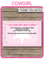 Cowgirl Party Thank You Cards template