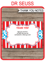 Dr Seuss Party Thank You Cards template