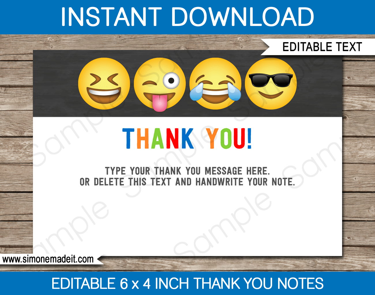 Printable Emoji Birthday Party Thank You Notes - Emoticons - Favor Tags - Emoji theme party - Editable Template - Instant Download via simonemadeit.com