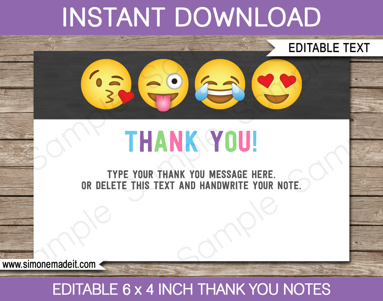 Printable Emoji Party Thank You Cards - Emoticons - Favor Tags - Emoji Birthday Party theme - Editable Template - Instant Download via simonemadeit.com