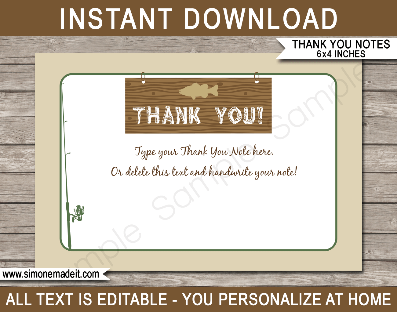Printable Fishing Party Thank You Cards - Favor Tags - Fishing Birthday Party theme - Editable Template - Instant Download via simonemadeit.com