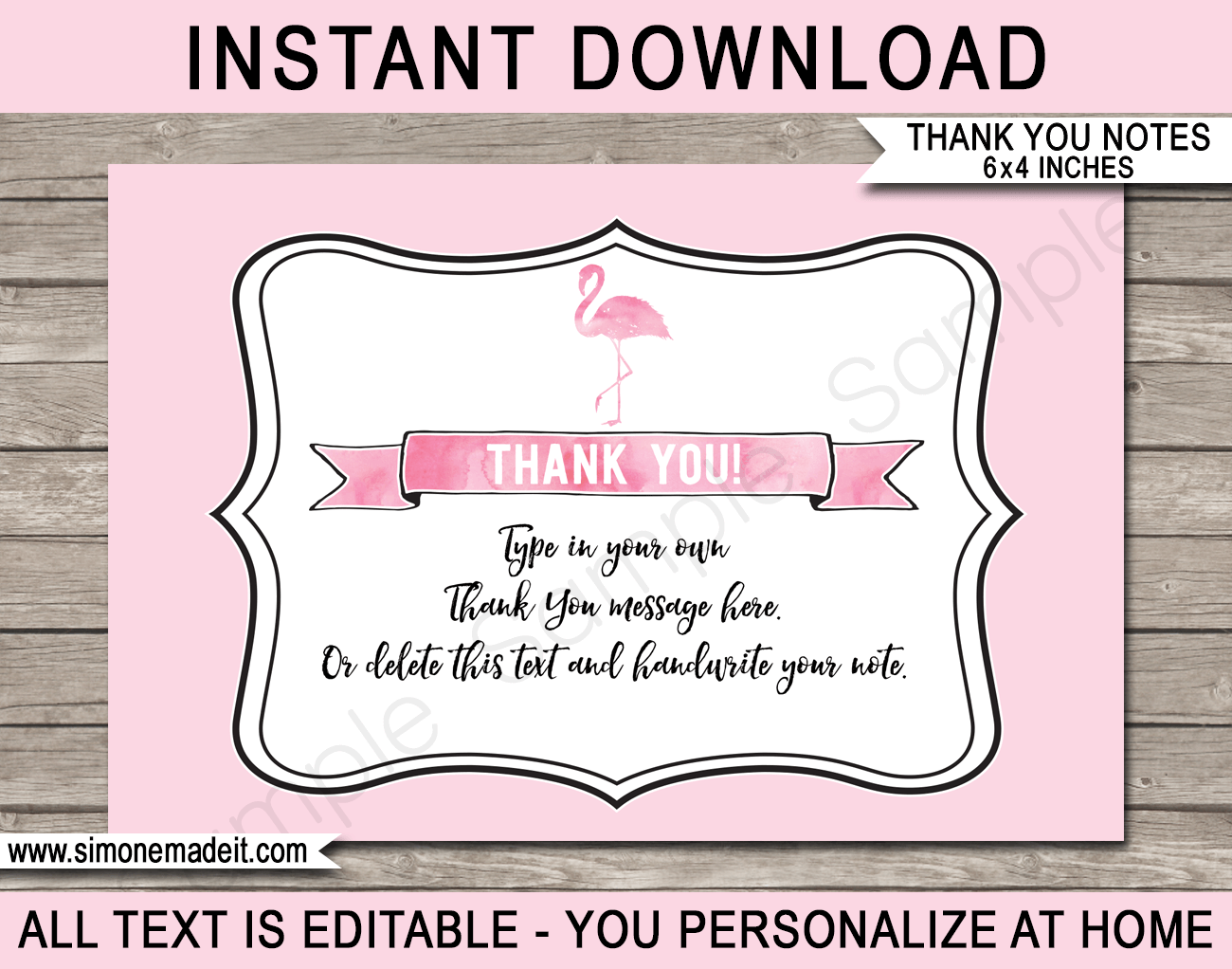 Printable Flamingo Party Thank You Cards - Favor Tags - Flamingo Birthday Party theme - Editable Template - Instant Download via simonemadeit.com