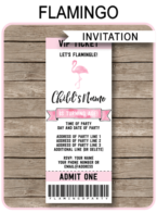 Flamingo Party Ticket Invitations | Flamingo Theme Birthday Party Invite | DIY Editable & Printable Template | Instant Download via simonemadeit.com