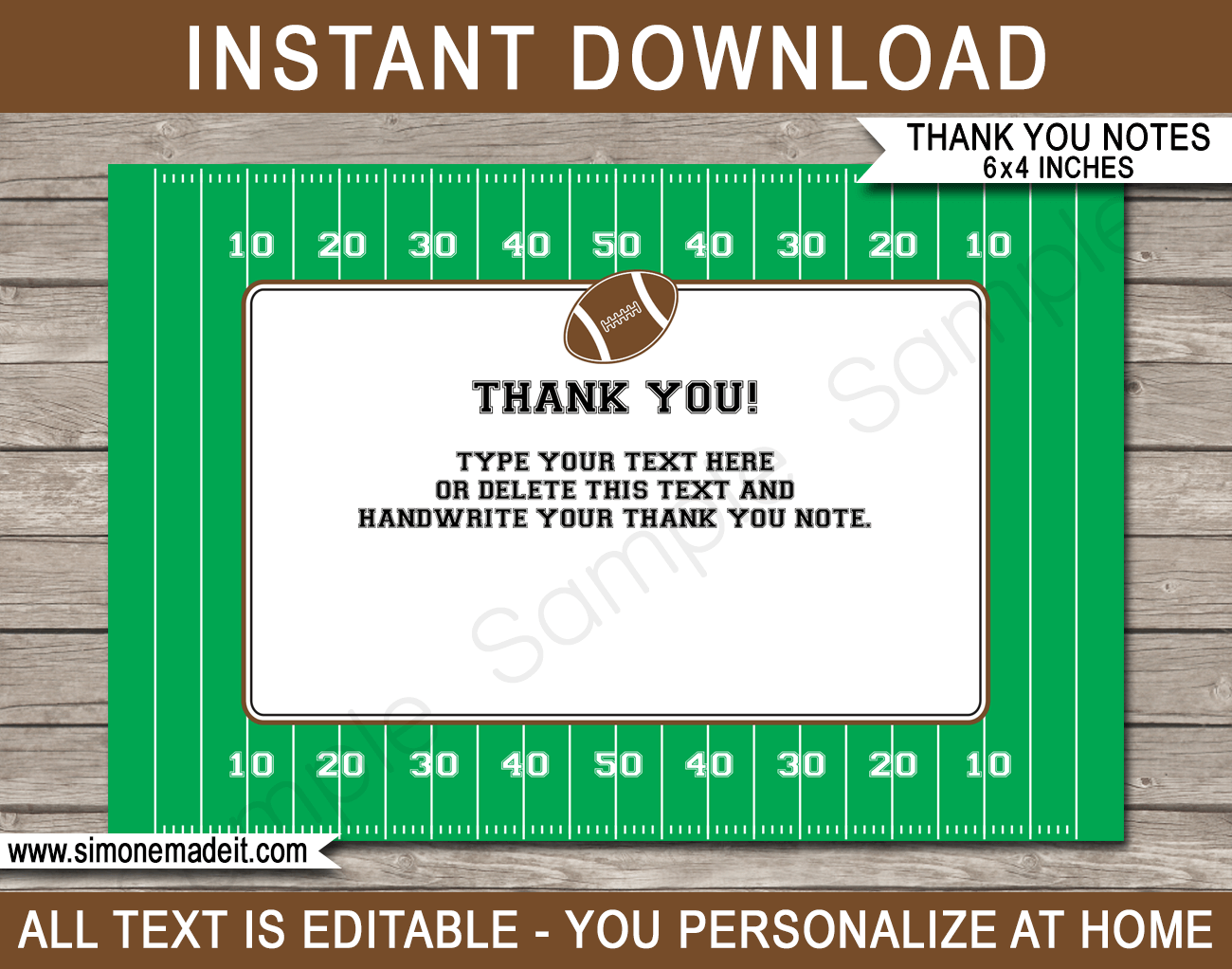 Football Party Thank You Card Thank You Notes Football Birthday Thank 