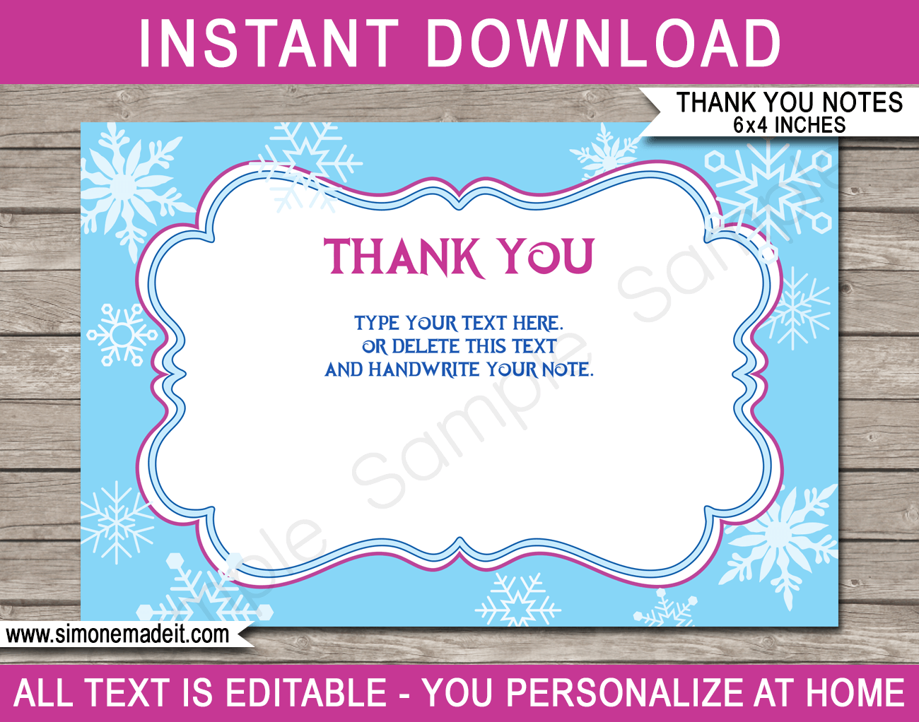 Printable Frozen Party Thank You Cards - Favor Tags - Frozen Birthday Party theme - Editable Template - Instant Download via simonemadeit.com