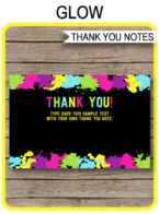 Printable Neon Glow Party Thank You Notes - Favor Tags - Neon Glow Birthday Party theme - Editable Template - Instant Download via simonemadeit.com