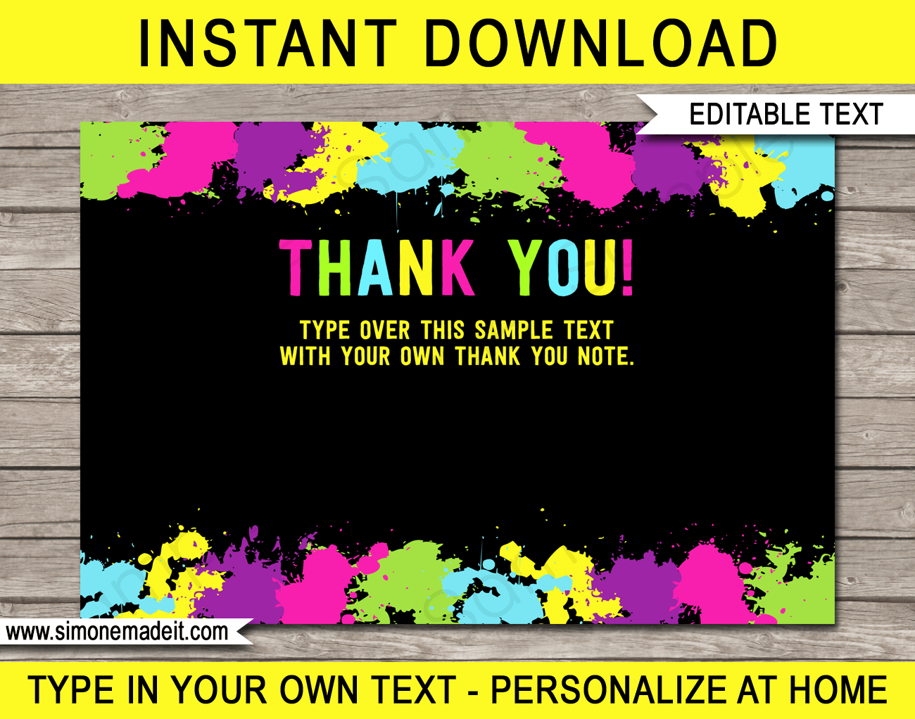 Printable Neon Glow Party Thank You Cards - Favor Tags - Neon Glow Birthday Party theme - Editable Template - Instant Download via simonemadeit.com