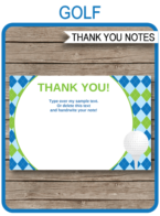 Printable Golf Party Thank You Notes - Favor Tags - Golf Birthday Party theme - Editable Template - Instant Download via simonemadeit.com