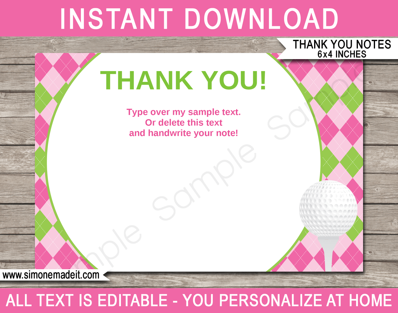 Printable Golf Birthday Party Thank You Note Cards Ladies Golf Theme