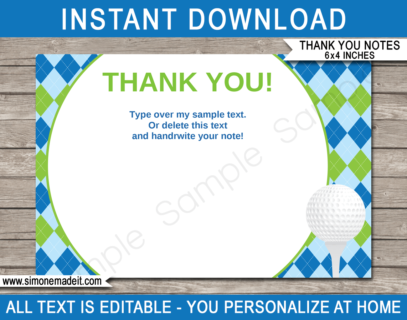 Printable Golf Party Thank You Note Cards - Favor Tags - Golf Birthday Party theme - Editable Template - Instant Download via simonemadeit.com