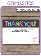 Gymnastics Party Thank You Cards template