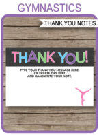 Printable Gymnastics Party Thank You Note Cards - Favor Tags - Gymnastics Birthday Party theme - Editable Template - Instant Download via simonemadeit.com