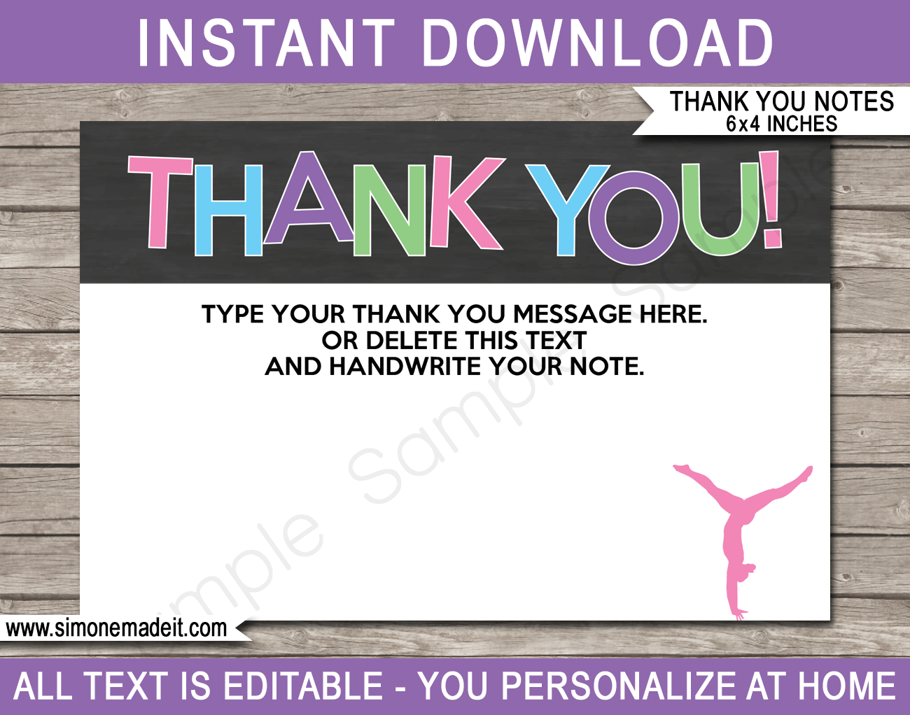 Printable Gymnastics Party Thank You Note Cards - Favor Tags - Gymnastics Birthday Party theme - Editable Template - Instant Download via simonemadeit.com